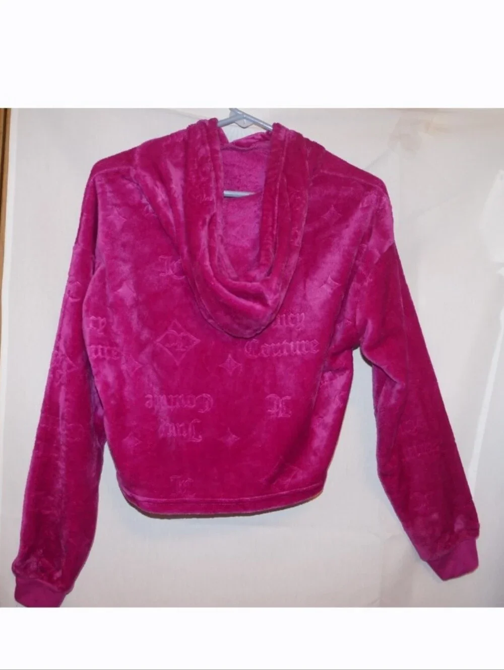 Y2K Juicy Couture Velour Cropped Hoodie Sequins Pink Jumper  Girls XL Sleepwear